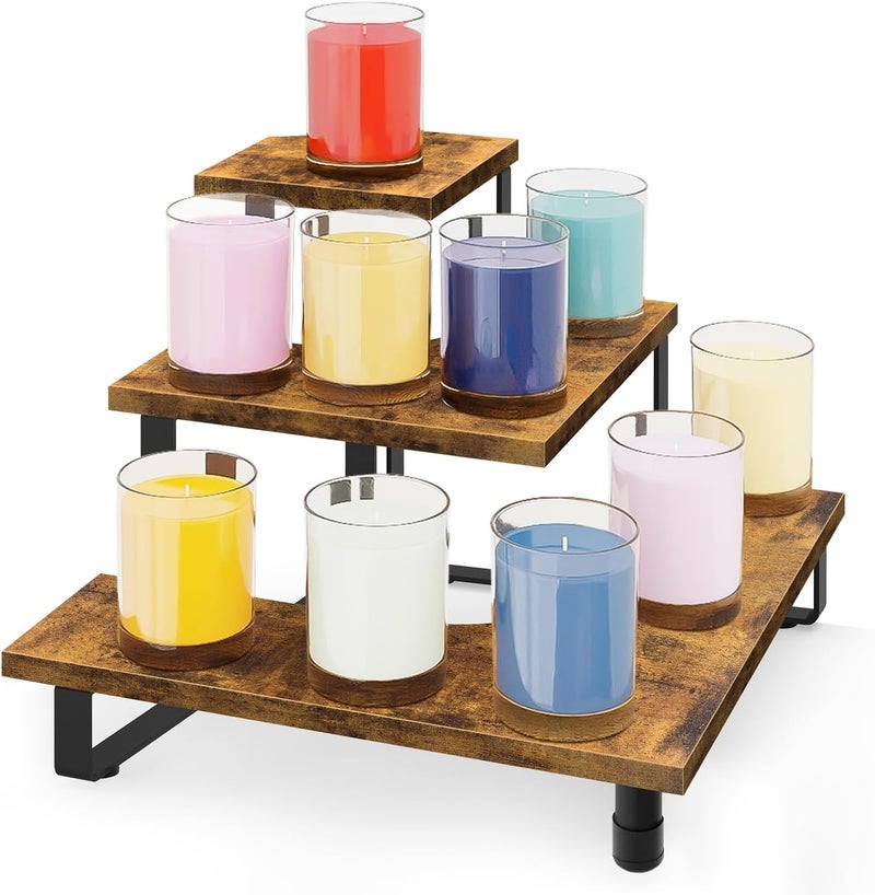 ELITEROO 3 Tier Wooden Retail Display Shelves, Portable Display Rack for Retail Counter Top Craft Shows Tradeshows, 3 Step Corner Tiered Table Display Tower Stand for Cupcake Jewelry Display - Image 1